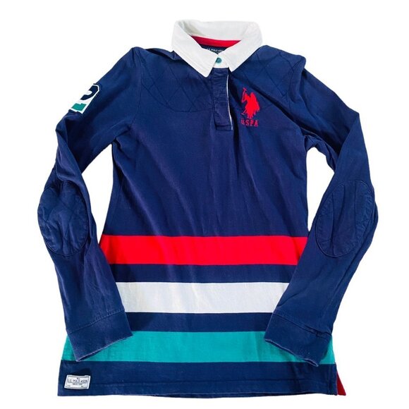 USPA US Polo Assn. Long Sleeve Polo Sweatshirt Sz M elbow patches - Picture 1 of 11